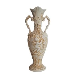 Vintage Victorian Cherub Textured Bisque Porcelain Flower Bud Vase Urn 8" Japan